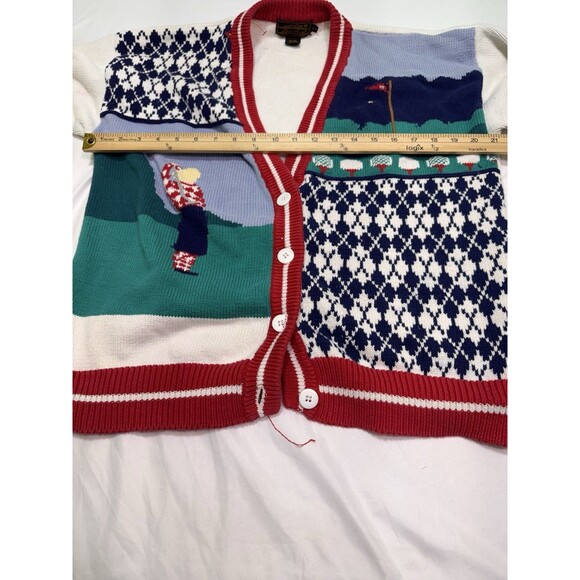 Vintage Eddie Bauer Sweater Mens Large Golf Argyle Cardigan Button Front 90s - Picture 10 of 16